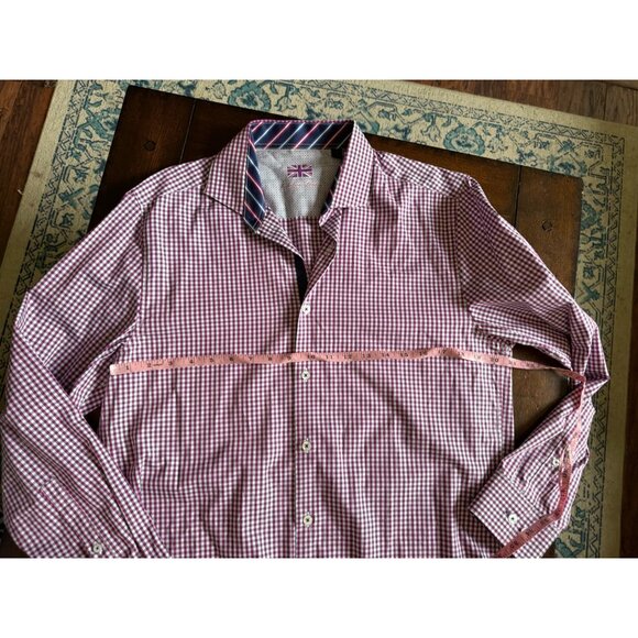 Michelsons London Red Check Pattern Button Down Shirt Men's Medium - Picture 4 of 7